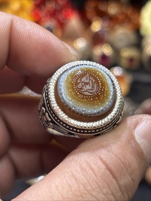 Handcrafted Sterling Silver Ring with High-Dome Sulemani Agate Islamic عقيق يمني