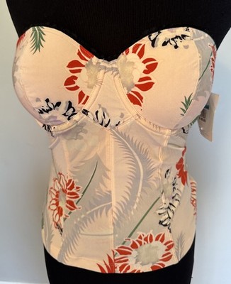 Vtg Calvin Klein Y2K Floral Bustier Corset 36C With Tags Romantic Cottage Boho