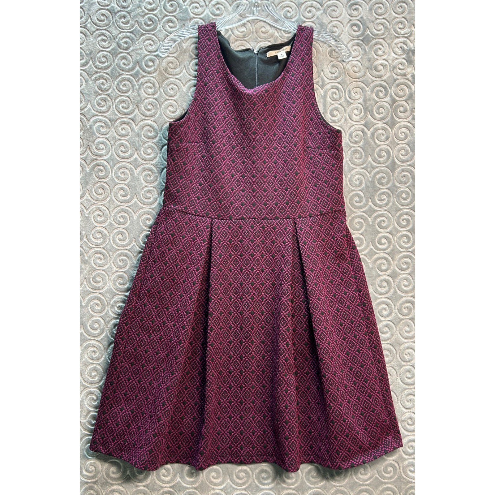41 HAWTHORN Womens Dress Purple Black Diamond Print Sleeveless Pleated Size Med