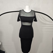 French Connection Bodycon Dress Womens Size 8 Black Viscose Blend Mesh Panel Key