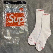 Authentic Supreme x Hanes White Crew Socks Size 6-12 - NEW