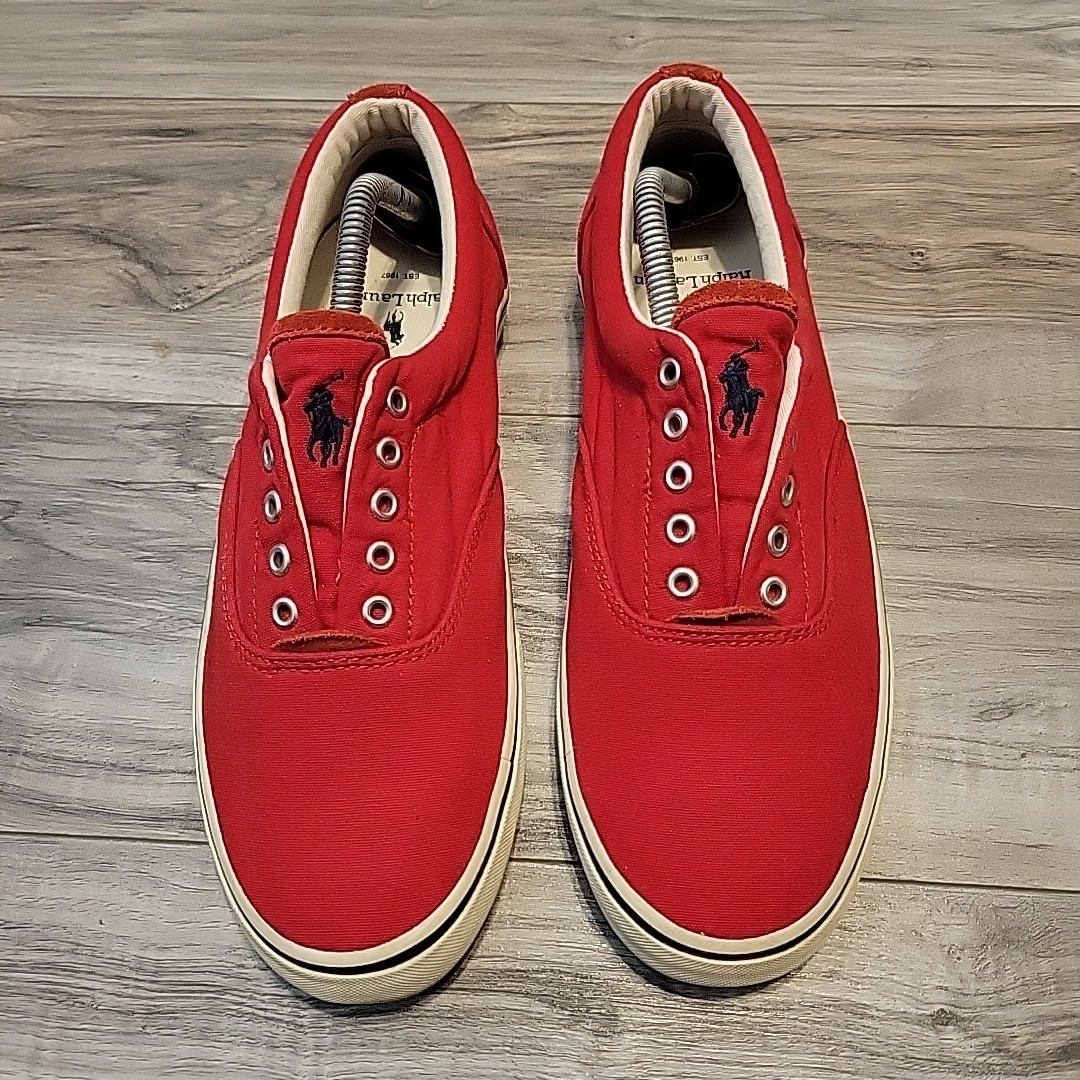 PONY Polo Ralph Lauren Thorton Scarpe Uomo 9D Rosso Tela Sneakers Senza Lacci