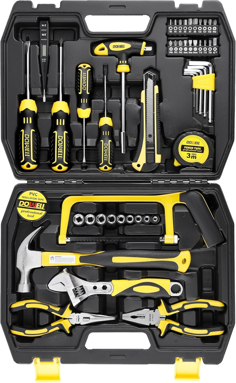 Kit Utensili Ergonomico 49 Pezzi - Design Giallo/Nero Alta Visibilità