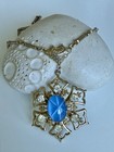 Vintage Blue Lindy Star Sapphire Necklace With Rhinestones & Fleur De Lis Accent — photo 4