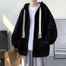 Men's Solid Color Hooded Zip Up Sweatshirt Loose Casual Sportswear Autumn