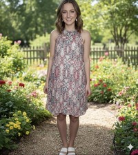 Calvin Klein Petites 2 Pink White Sleeveless Geo Print Shift Dress 2P Classic