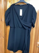 BOOHOO Size 28 Dress Casual Black Dress New Tags Short Sleeved Wrap Dress