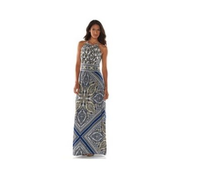 banded waist maxi dress 3/4-Sleeve Elastic-Waist Maxi Dress