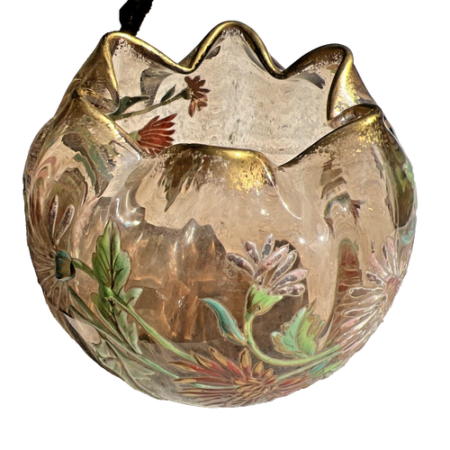 Moser ROUND PILLOW Vase Intricately Enameled with Gilt & Floral Pattern - Picture 2 of 12