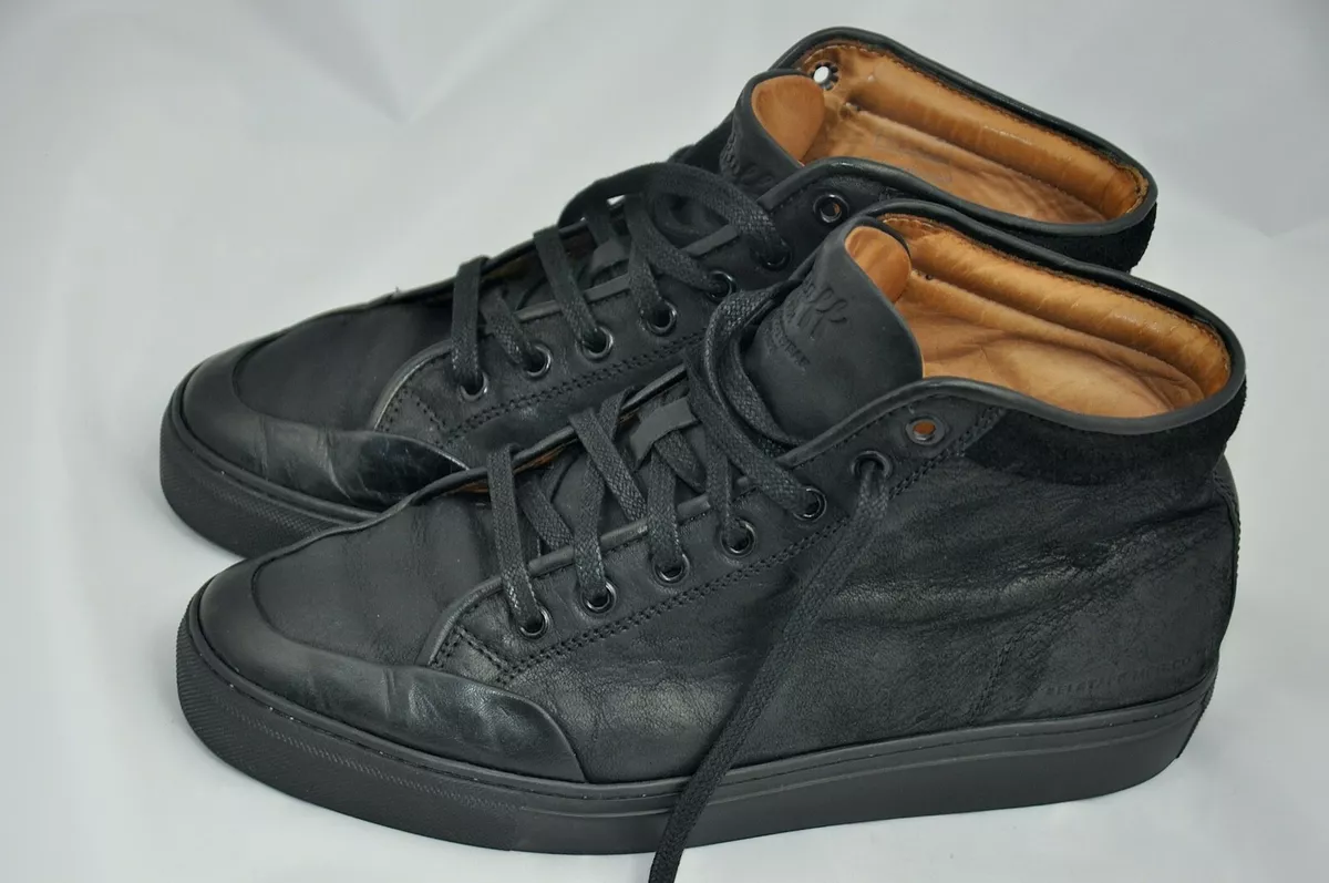 Belstaff Rally High Top Sneakers Men's Oiled Leather Black Size 45