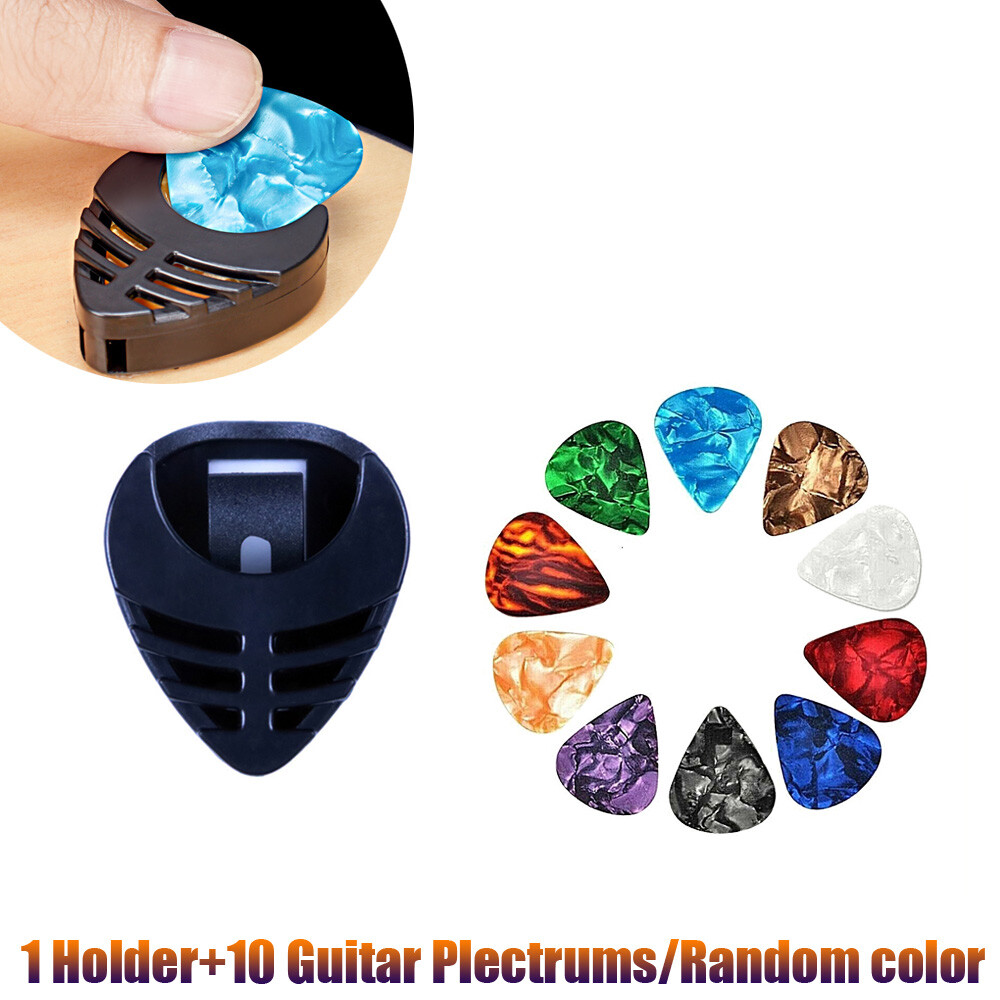 Plectrum Holder+10 Celluloid Guitar Picks Plectrum For Acoustic Electric Guitar