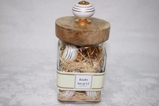 WHITE AND GOLD CABINET DRAWER PULL KNOBS WITH STORAGE JAR - S/12