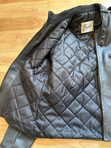 Berman's Black Leather Motorcycle Jacket Men's Size 40 Quilted Lined Full Zip - Picture 4 of 18