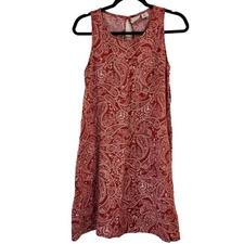 Rachel Zoe 100% Linen Red Paisley Sleeveless Shift Dress Lagenlook Size S
