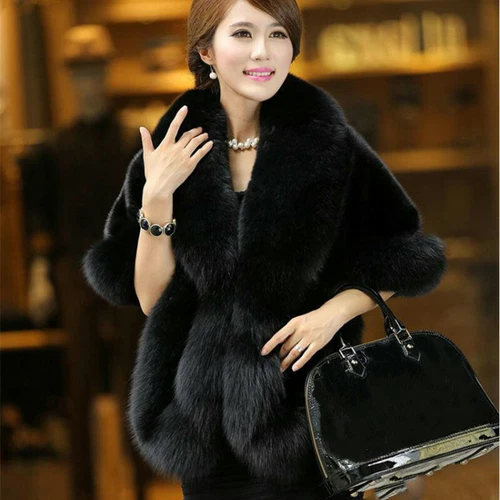 Faux Fur Long Shawl Stole Wrap Fluffy Scarf Cape Coat Warm Bridal Wedding Winter - Picture 19 of 20