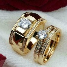 3.00 Ct Round Cut Simulated Diamond Wedding Trio Ring Set 14K Yellow Gold Plated