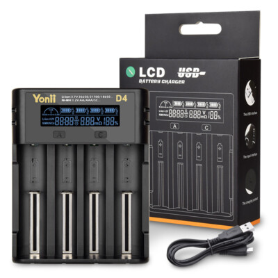 4Slots D4S LCD Akku Ladegerät USB Charger Batterieladegerät für Lithium Batterie