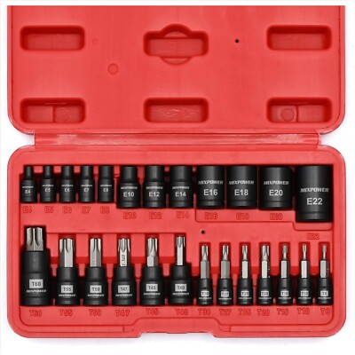 Durable Torx Bit and E-Torx Socket Set - Essential 25-Piece Mechanics Tool Kit