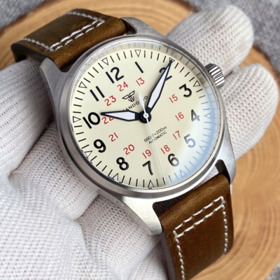 2024 Tandorio 39mm Pilot Beige Dial NH35 PT5000 Sapphire 20ATM Men's Watches