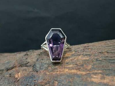 Purple Amethyst Gemstone.925 Sterling Silver Trendy Coffin Shape Ring All Size 