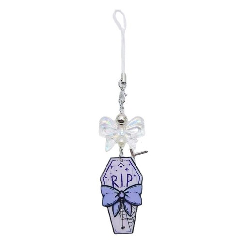 Bowknot Purple Coffin Charm Pendant Chain Hanging Decoration for Keys Bag Purse