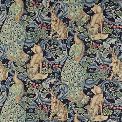 WILLIAN MORRIS VORHANG-/POLSTERSTOFF ''WALD'' 3,8 METER INDIGO LEINENMISCHUNG