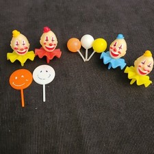 4 TOPPER TORTA CUPCAKE CLOWN WILTON VINTAGE 2” X 1,5” più palloncini