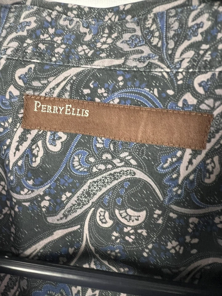 Camisa Perry Ellis Para Hombre Mediana (M) Estampado Paisley Abotonada Manga Larga Foto 2 de 4