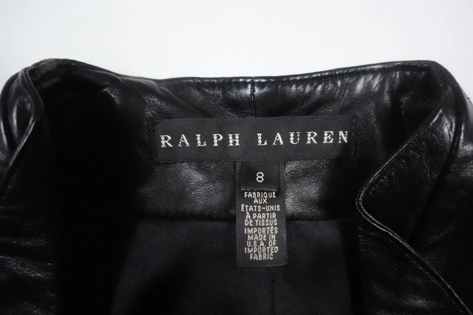 Chaqueta Ralph Lauren Etiqueta Negra Cuero Cordero Volantes Mujer Blazer EE. UU. RARA 8 Foto 3 de 4