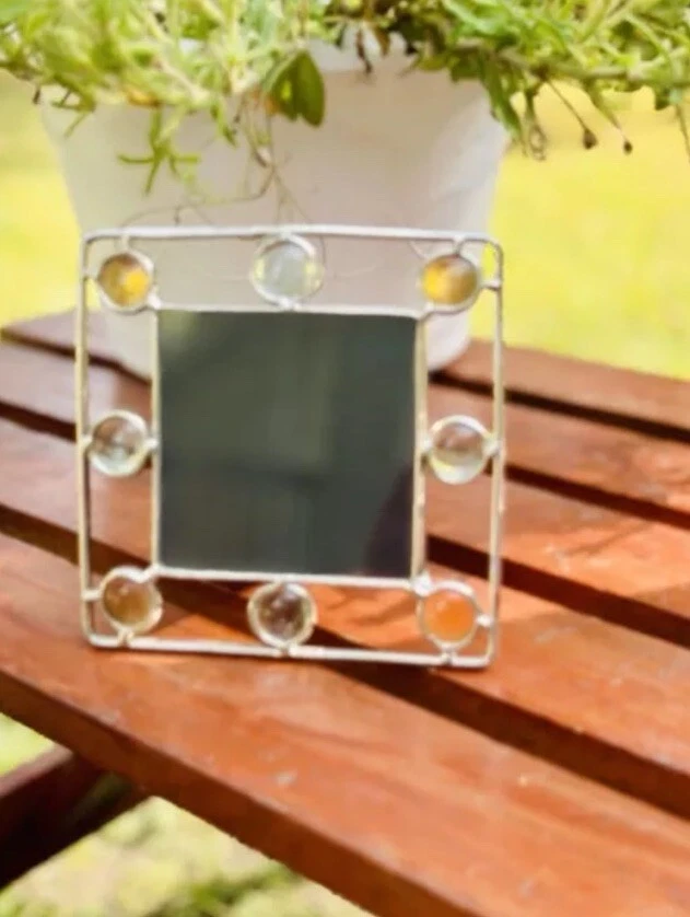 "Bonito vintage Dale Tiffany cuadrado tono plata con marco de vidrio coloreado 3,5 X 3,5""" Foto 2 de 4