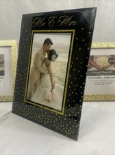 NEW Lot of 3 - Mr  Mrs Wedding Photo Frames Glam Black Gold Glitter 4x6   4x4  