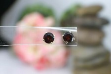 Solid 14K Yellow Gold Garnet Stud earrings, Pretty sparkle Deep Red January