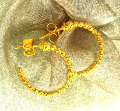 21 mm CREOLEN 750 Gelbgold 18 KT Gold Ohrringe Stecker *rund*👍glitzern super - Bild 1 von 4
