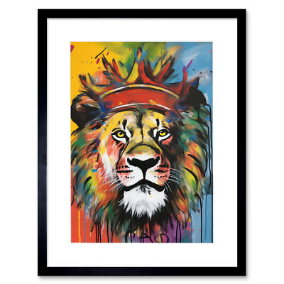 König des Dschungels Löwe mit Krone Modern Pop Art Gerahmter Kunstdruck Bild 12X16