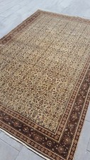 Antique Large Area Oushak Rug, Beige Brown Botanical Decor Rug, Natural Wool Rug