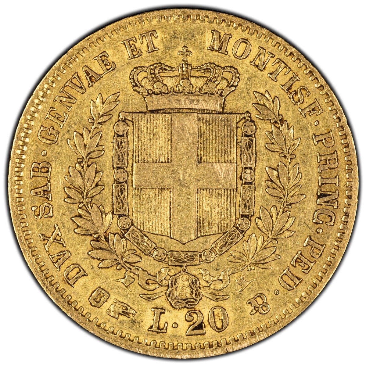 PCGS MS62 イタリア 20リラ　1865　ヴィットリオエマニュエル2世 ヴィットーリオ・エマヌエーレ2世 イタリア国王 20リラ金貨 イタリア
