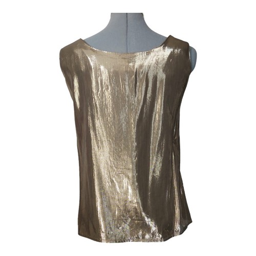 Evan Picone Gold Shimmer Metallic Sleeveless Knit Holiday Tank Top Size 4 New - Picture 2 of 4
