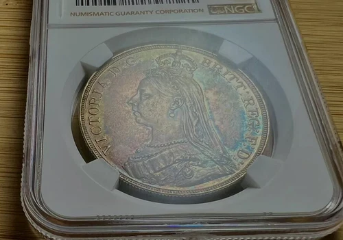 1887 UK Great Britain Queen Victoria Silver Crown Coin Nicely Toned NGC MS62