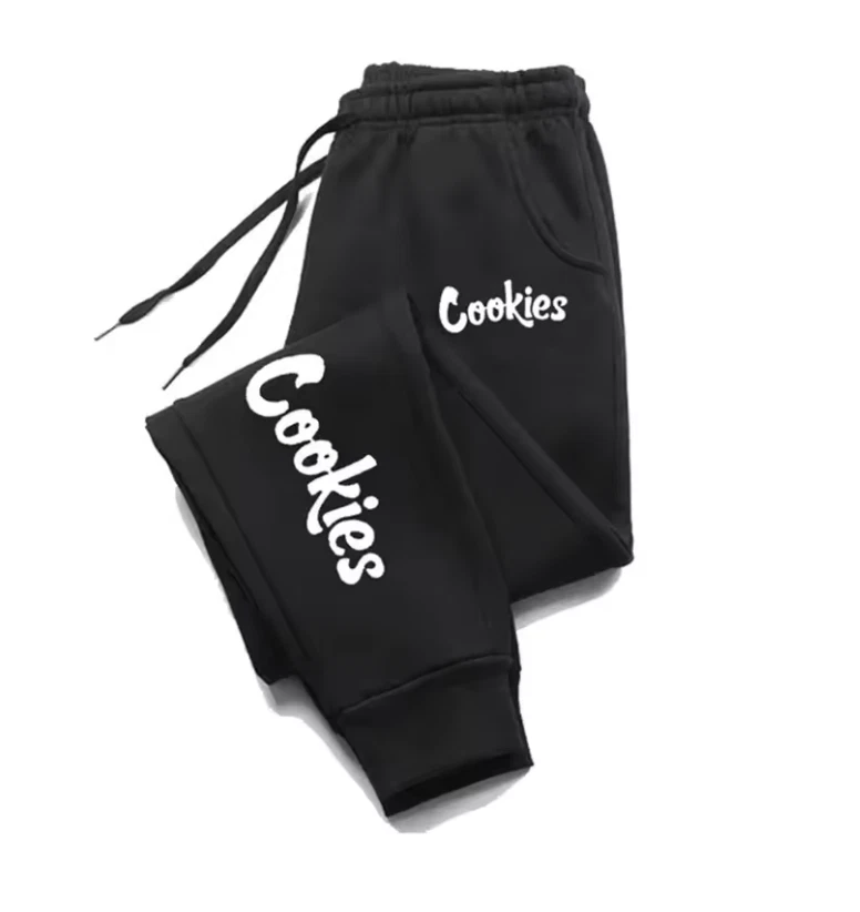 Pantalones deportivos con logotipo de galletas con cordón elástico cintura cálidos suaves informales Foto 2 de 4