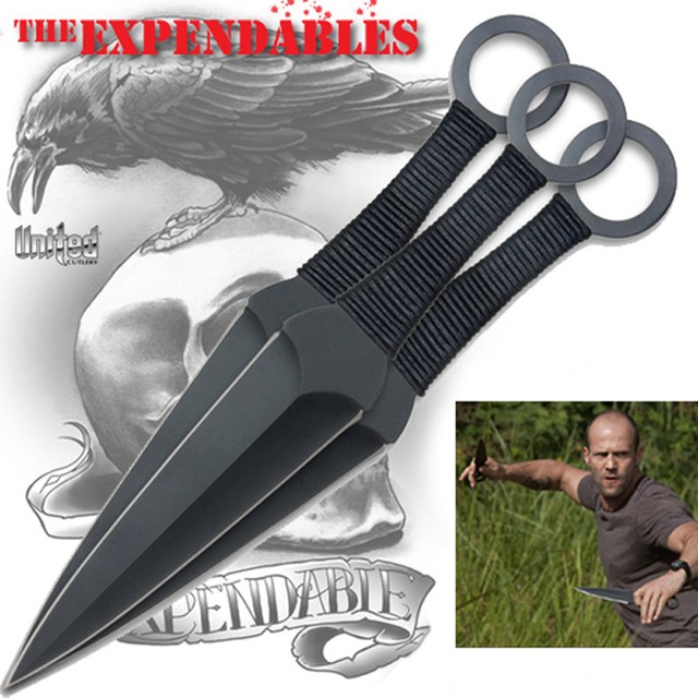 United Cutlery 3pc Fixed Blade The Expendables BLK Kunai Throwing Knife