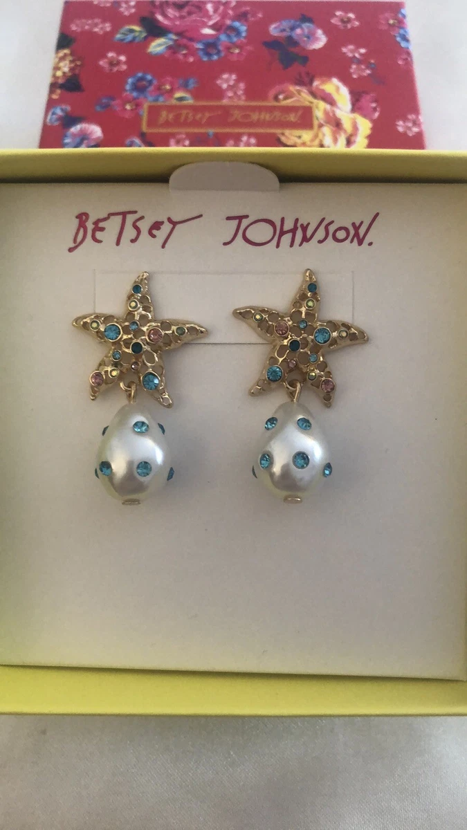 Betsey Johnson Gold Tone Cruise Control Starfish Drop Earrings Crystal NIB