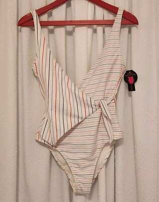 No Boundaries Junior's M 7/9 Arctic White Stripe Cheeky One Piece