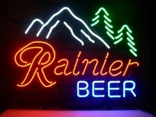 New Rainier Beer Mountain Neon Light Sign 17"x14" Beer Lamp Real Glass Handmade
