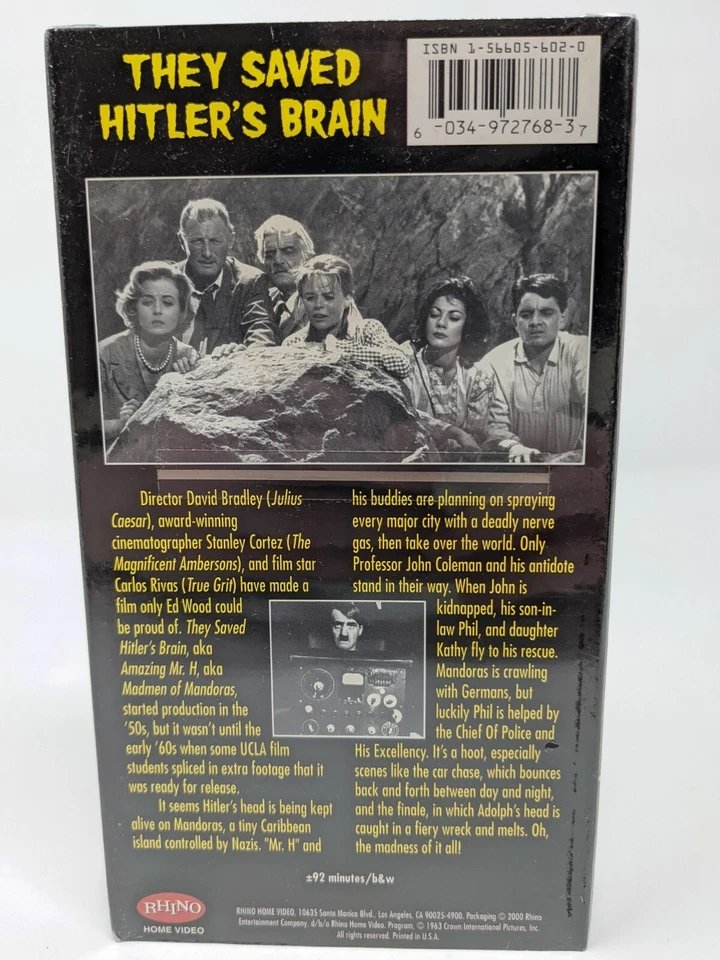 They Saved Hitler's Brain (1968) VHS Vintage Horror NEW Rhino Hime Video Sealed - Image 3 of 4