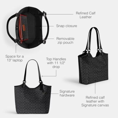 Coach Day Tote Bag Signature Canvas + Removable Zip Pouch