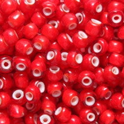 Venetian Seed Bead 1/0-2/0 Ruby White Heart on 16'' String (about 60) Vintage