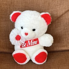 Vtg Dan Dee Be Mine Teddy Bear Plush Stuffed Animal Lace Satin Rose White Red