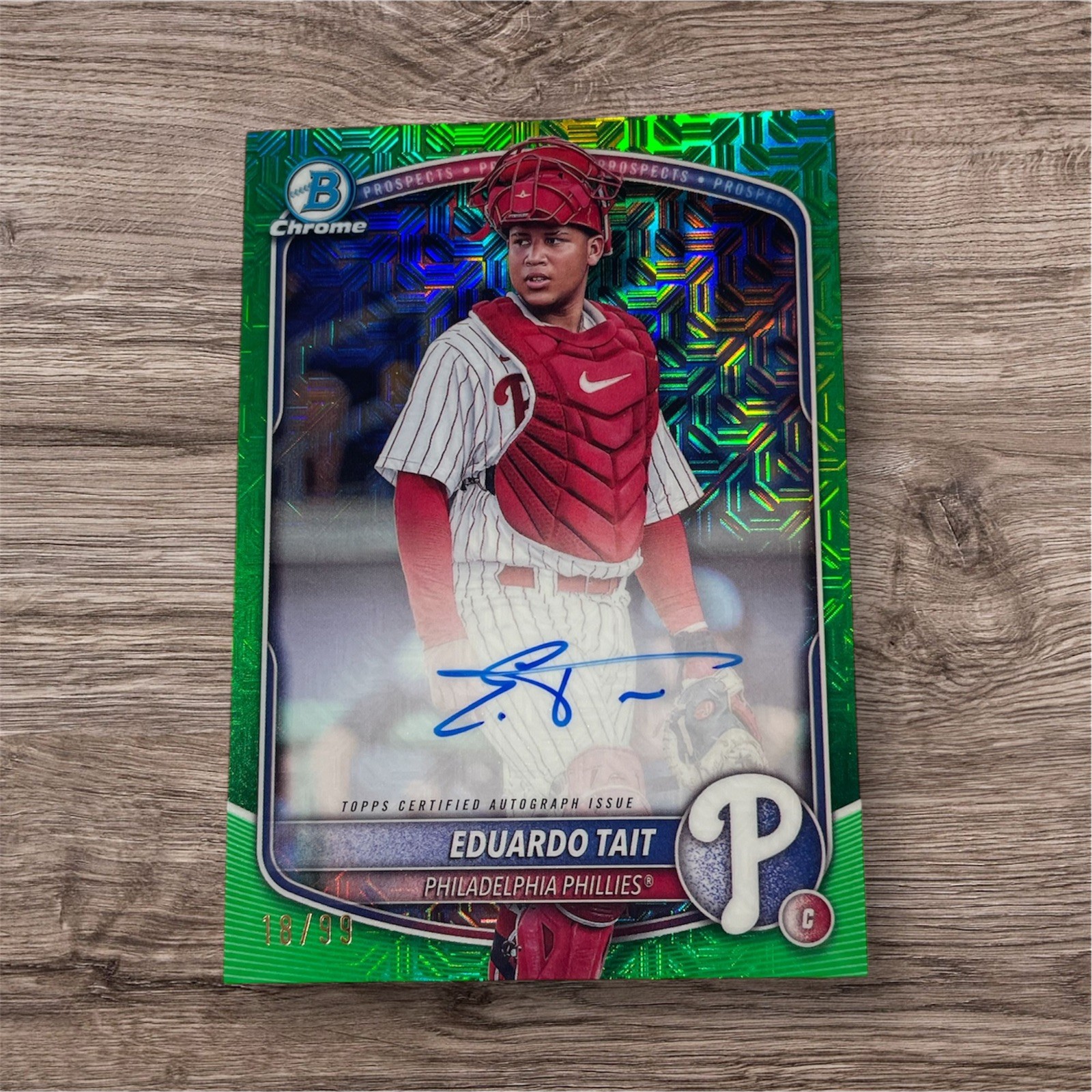 2025 Bowman Eduardo Tait Chrome Mega Box Green Auto /99 Phillies