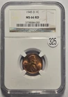 1945-D LINCOLN WHEAT CENT (1C) NGC MS 66 RD Certified Coin