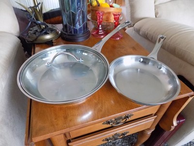 Princess House Heritage Tri-Ply Stainless Steel Fry Pans, 10'' W/Lid & 8'' W/O Lid